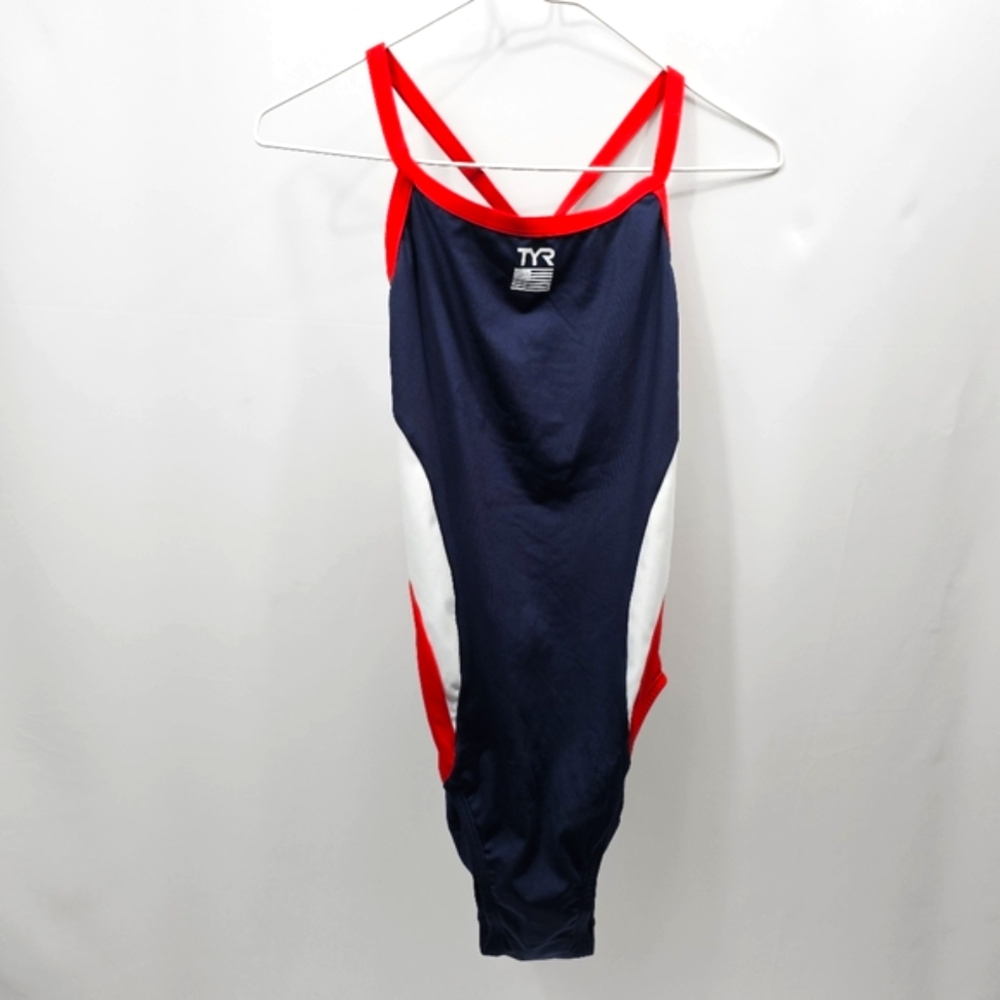 NWT TYR Durafast Elite Diamondfit One Piece Swimsuit Navy Red XL Keyhole Back - Picture 4 of 12